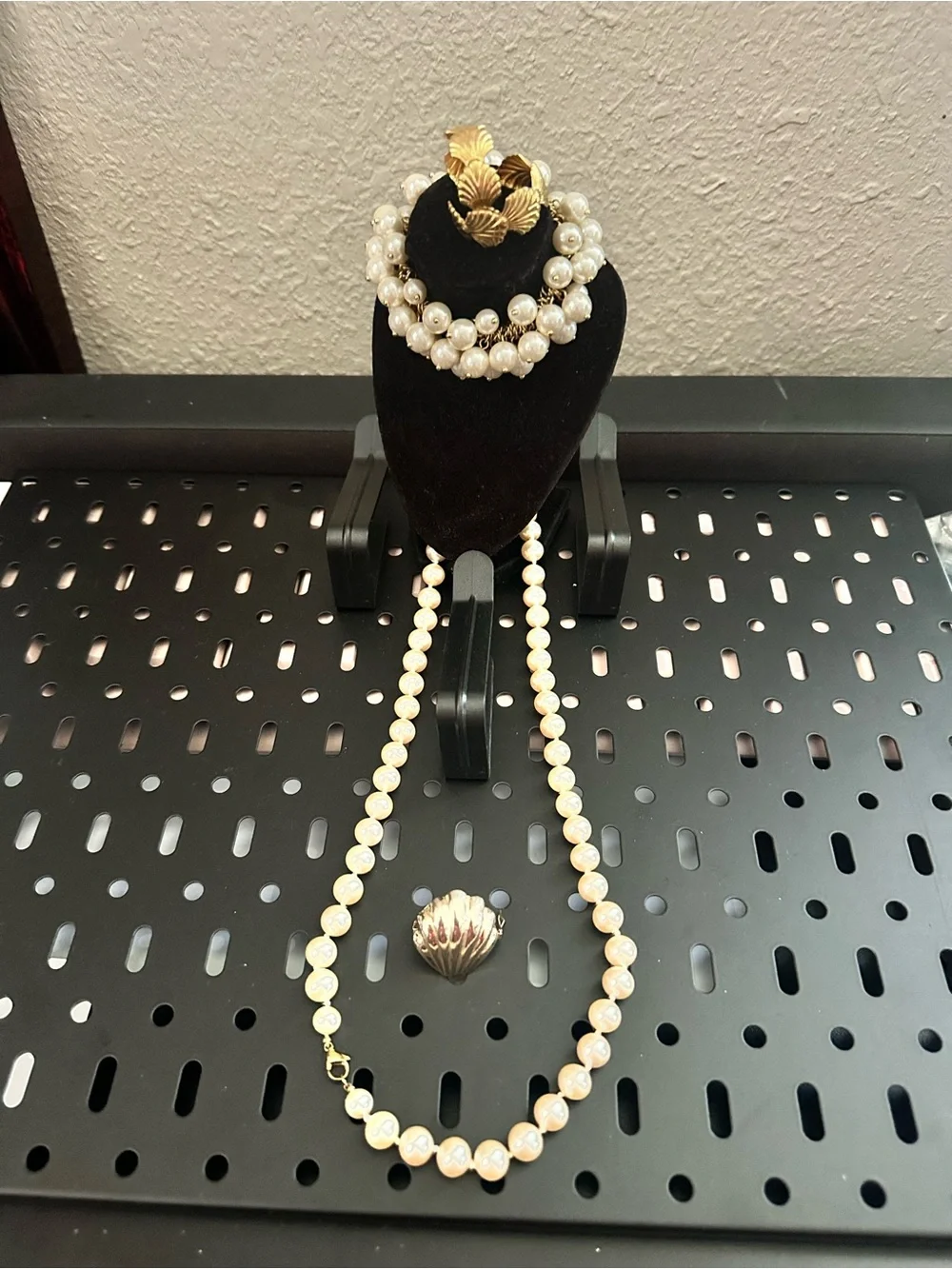 Gold and Pearl Necklace, Bracelet , Ring and earrings Set
